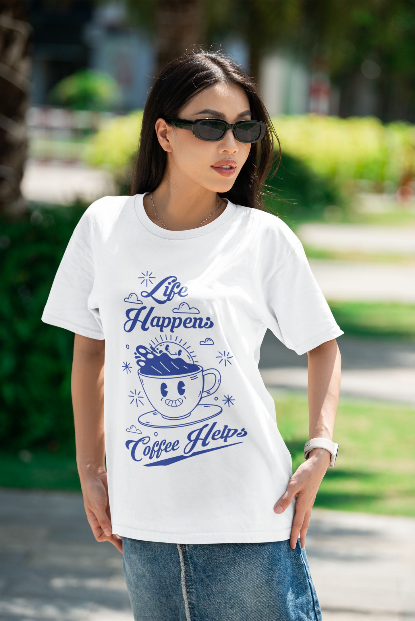 Life happens Coffee helps Oversized T-shirt