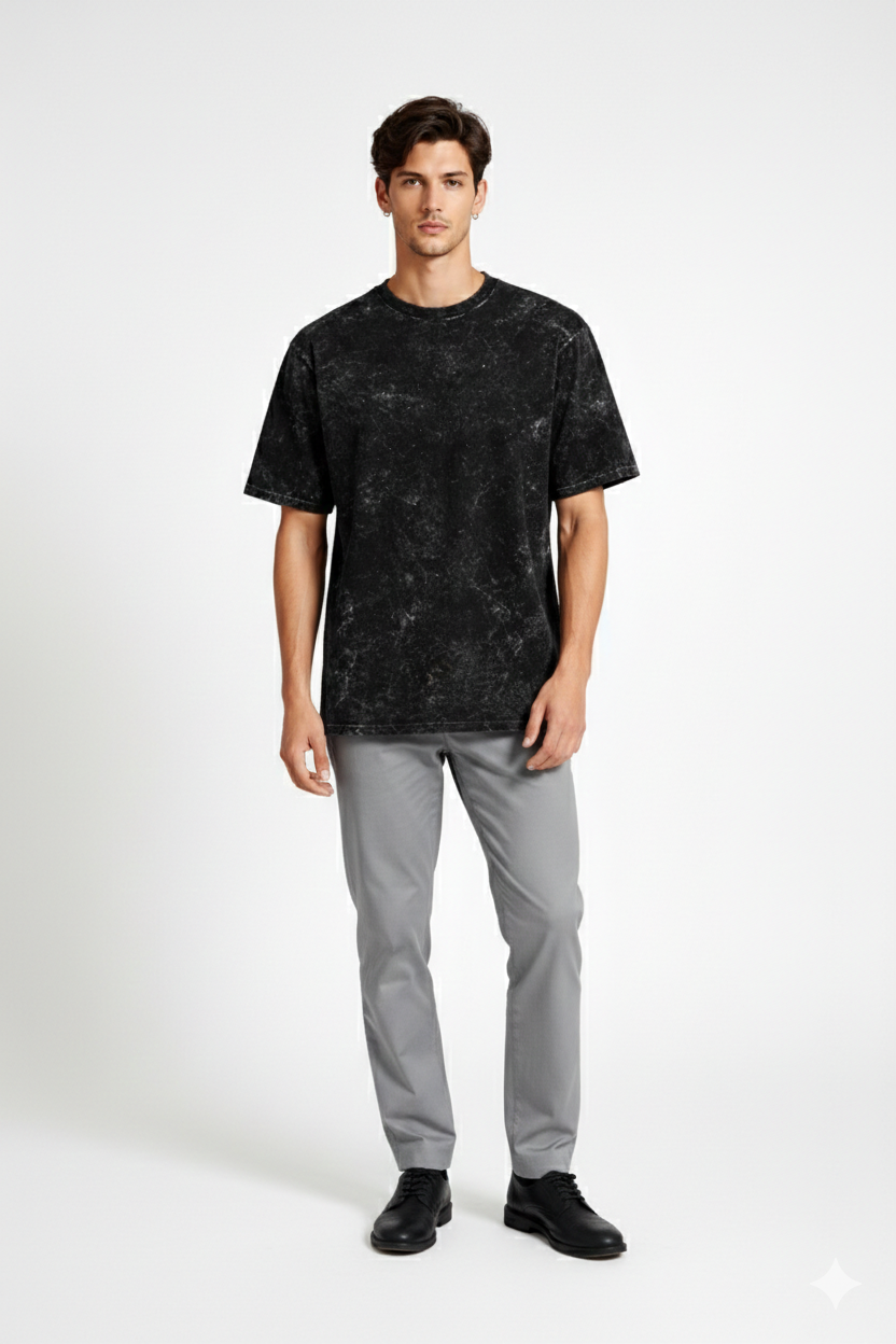 Unisex Acid Washed Oversized Tee - Black