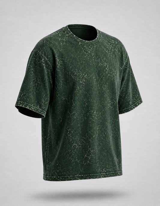 Unisex Acid Washed Oversized Tee - Bottle Green