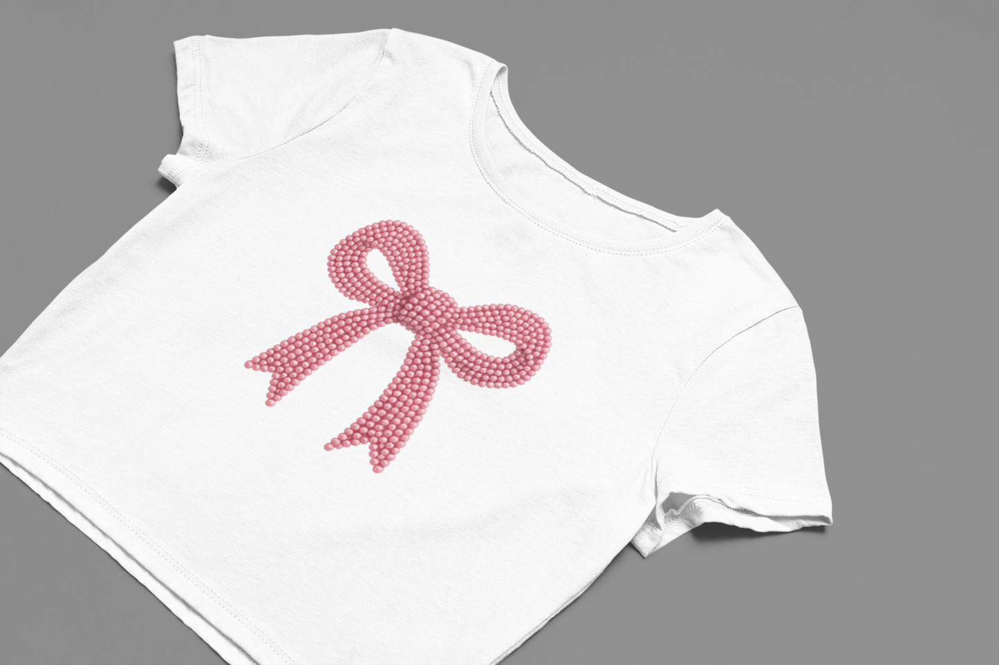 Pink Pearl Bow Crop T-shirt