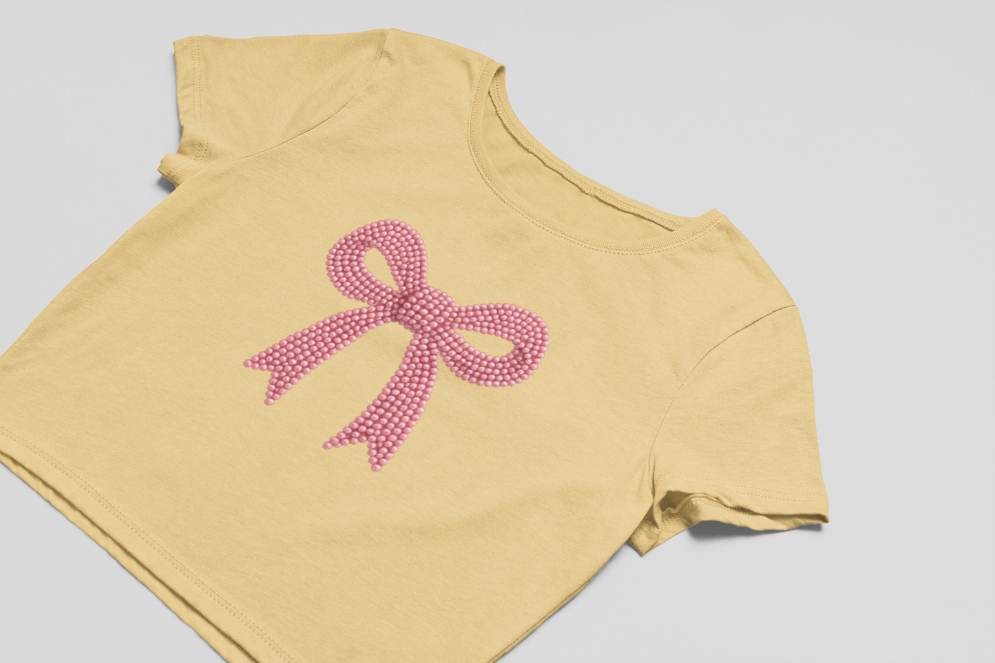Pink Pearl Bow Crop T-shirt