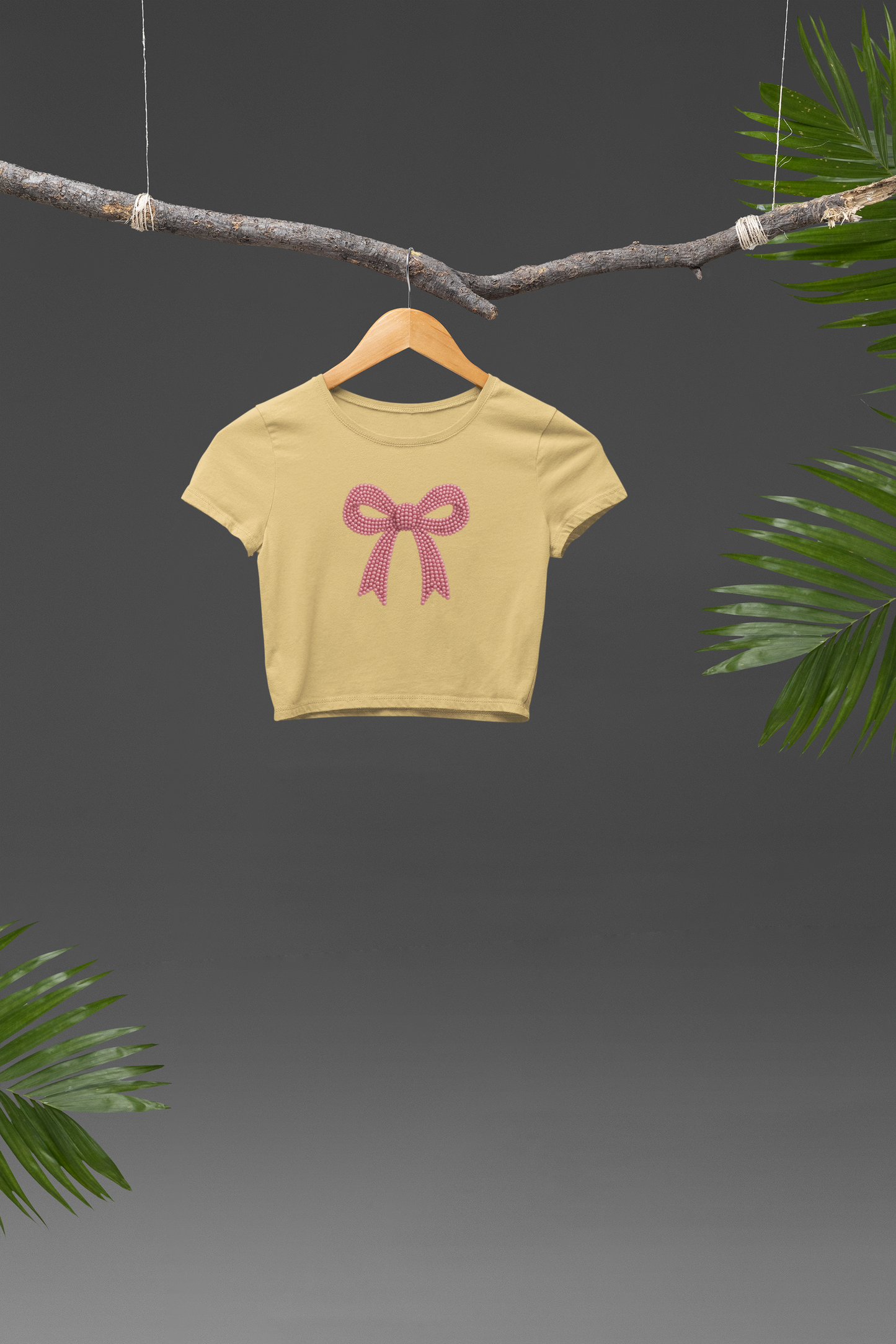 Pink Pearl Bow Crop T-shirt