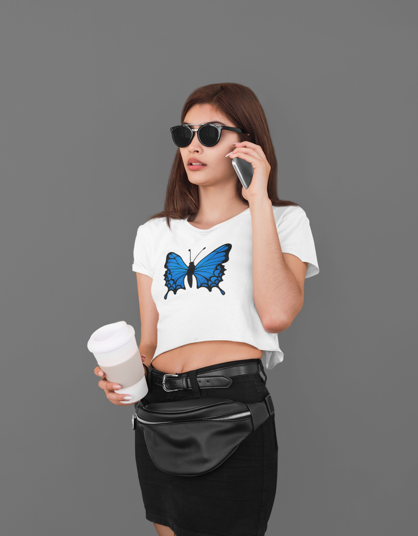 Blue Butterfly Crop Top
