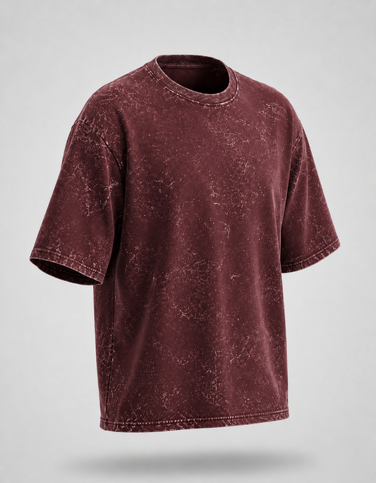 Unisex Acid Washed Oversized Tee - Maroon