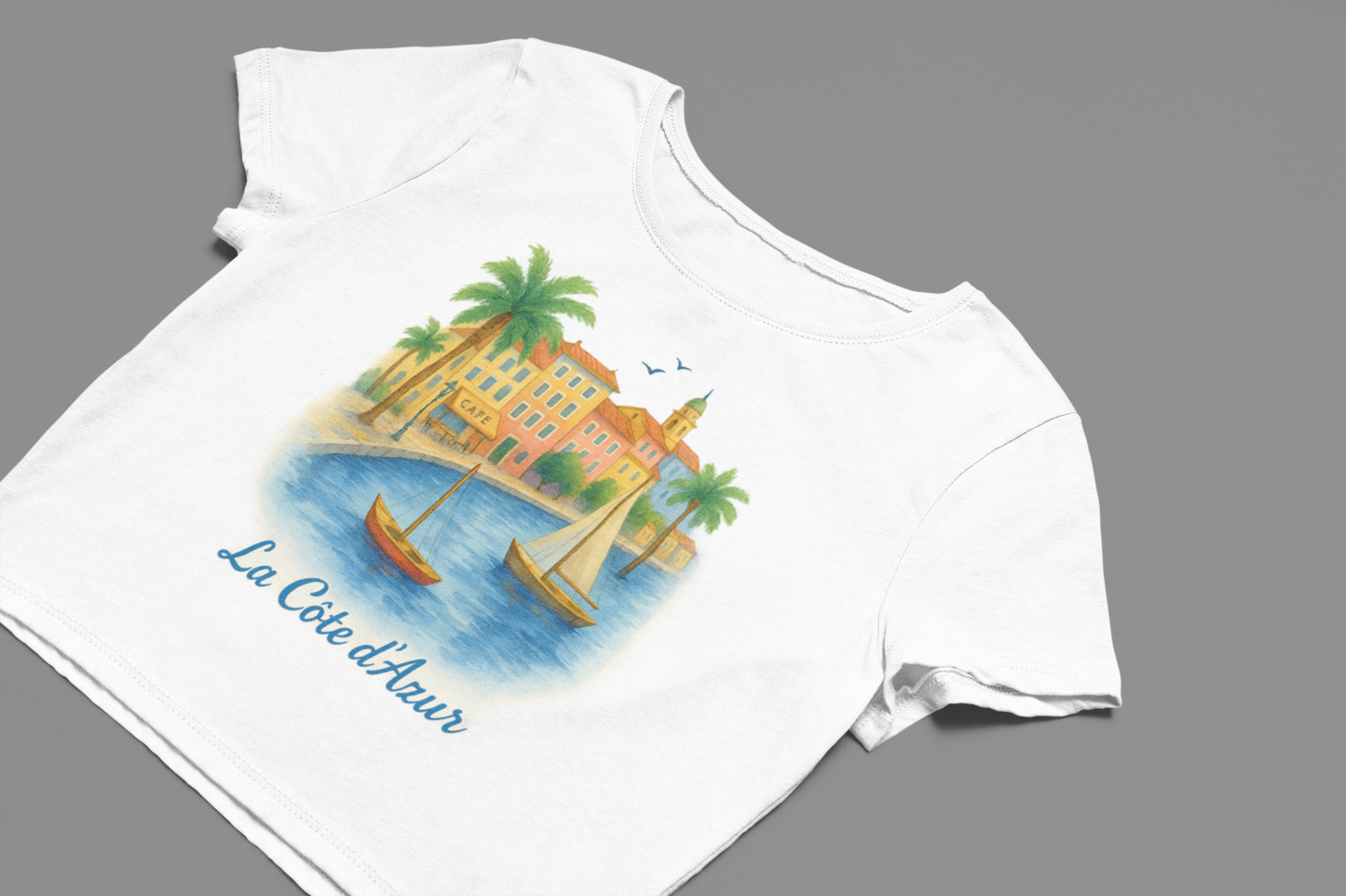 La Côte d’Azur Watercolor Crop Top