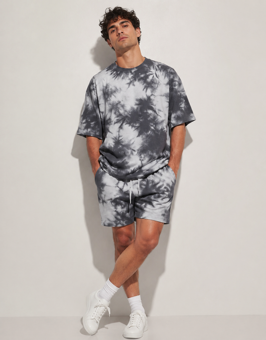 Grey & Black Tie-Dye Oversized T-Shirt