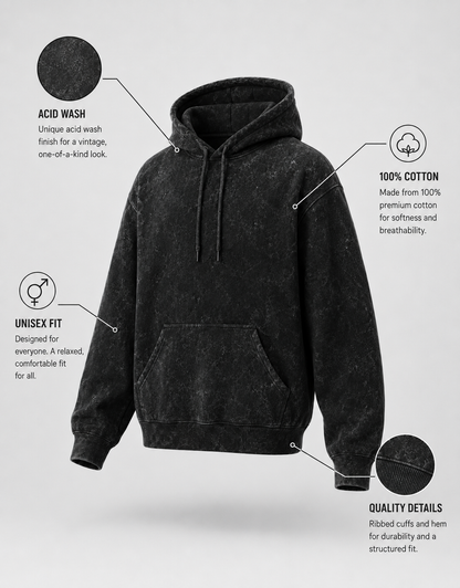Black Unisex Acid Wash Hoodie