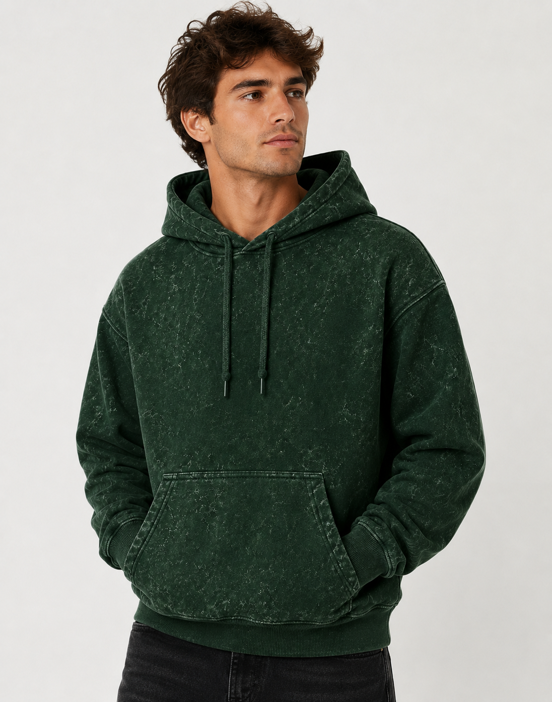 Bottle Green Unisex Acid Wash Hoodie