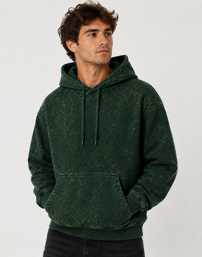Bottle Green Unisex Acid Wash Hoodie