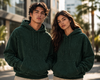 Bottle Green Unisex Acid Wash Hoodie