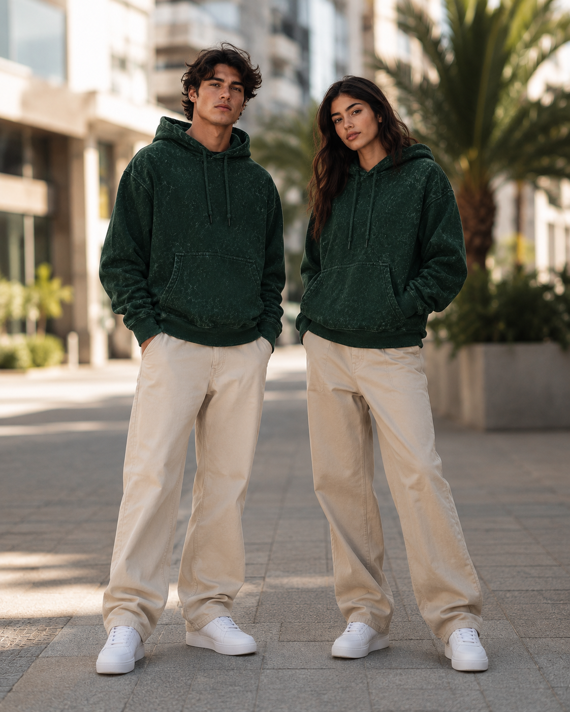 Bottle Green Unisex Acid Wash Hoodie
