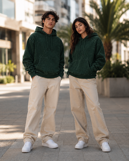 Bottle Green Unisex Acid Wash Hoodie