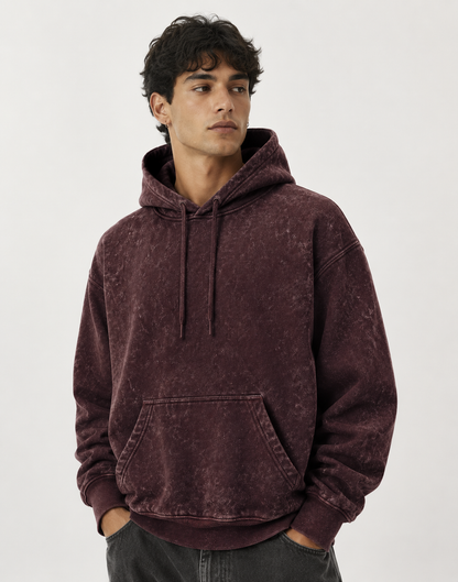 Maroon Unisex Acid Wash Hoodie