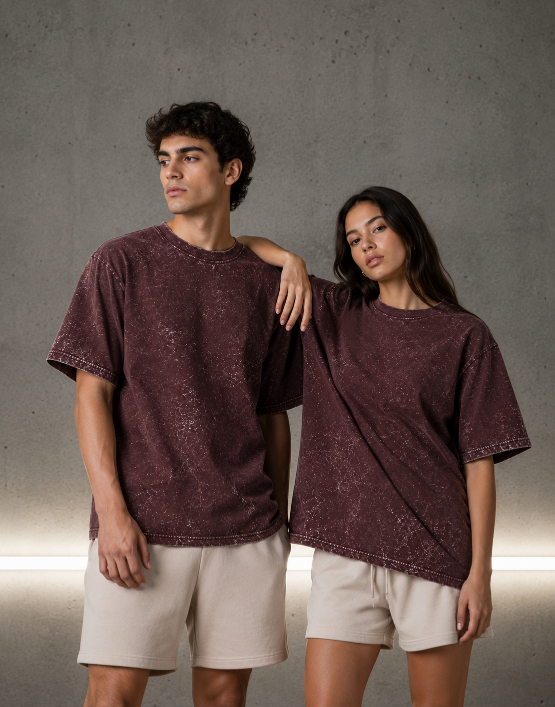 Unisex Acid Washed Oversized Tee - Maroon
