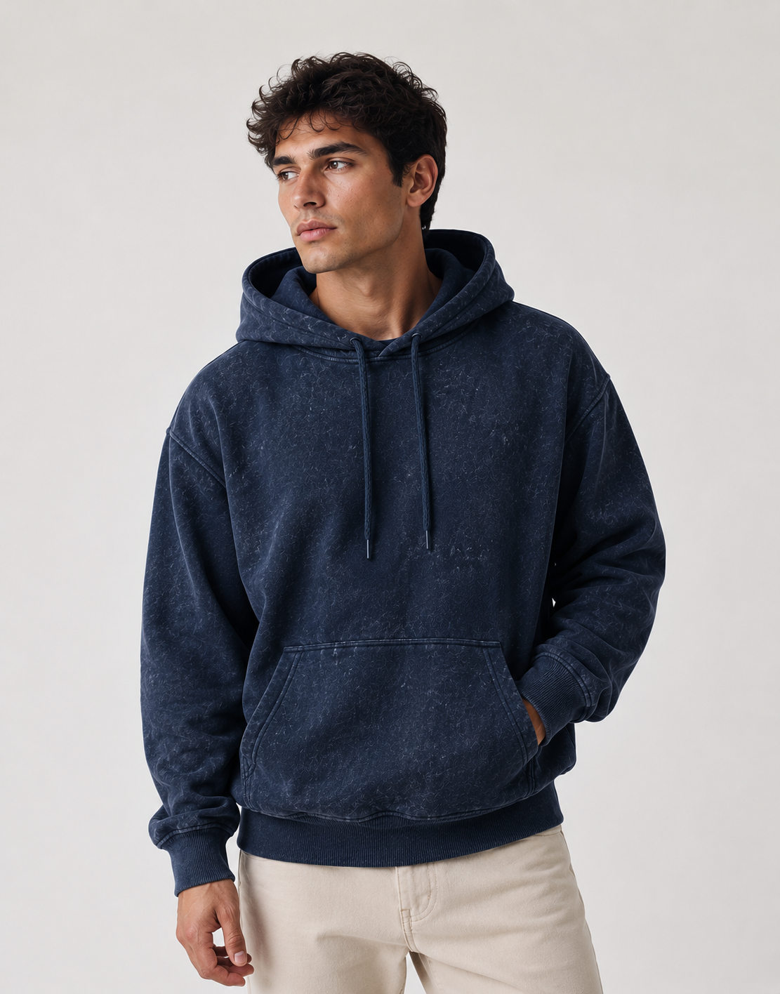 Navy Blue Unisex Acid Wash Hoodie