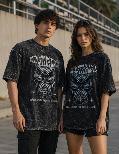Nocturnal Owl Unisex Acid Washed Oversized T-Shirt