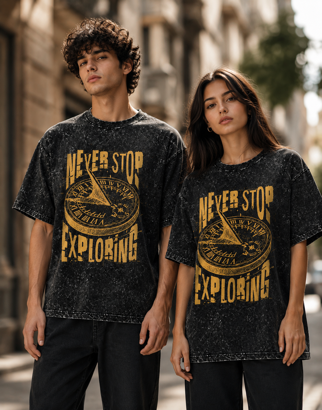 Never Stop Exploring Unisex Acid Wash Oversized T-Shirt