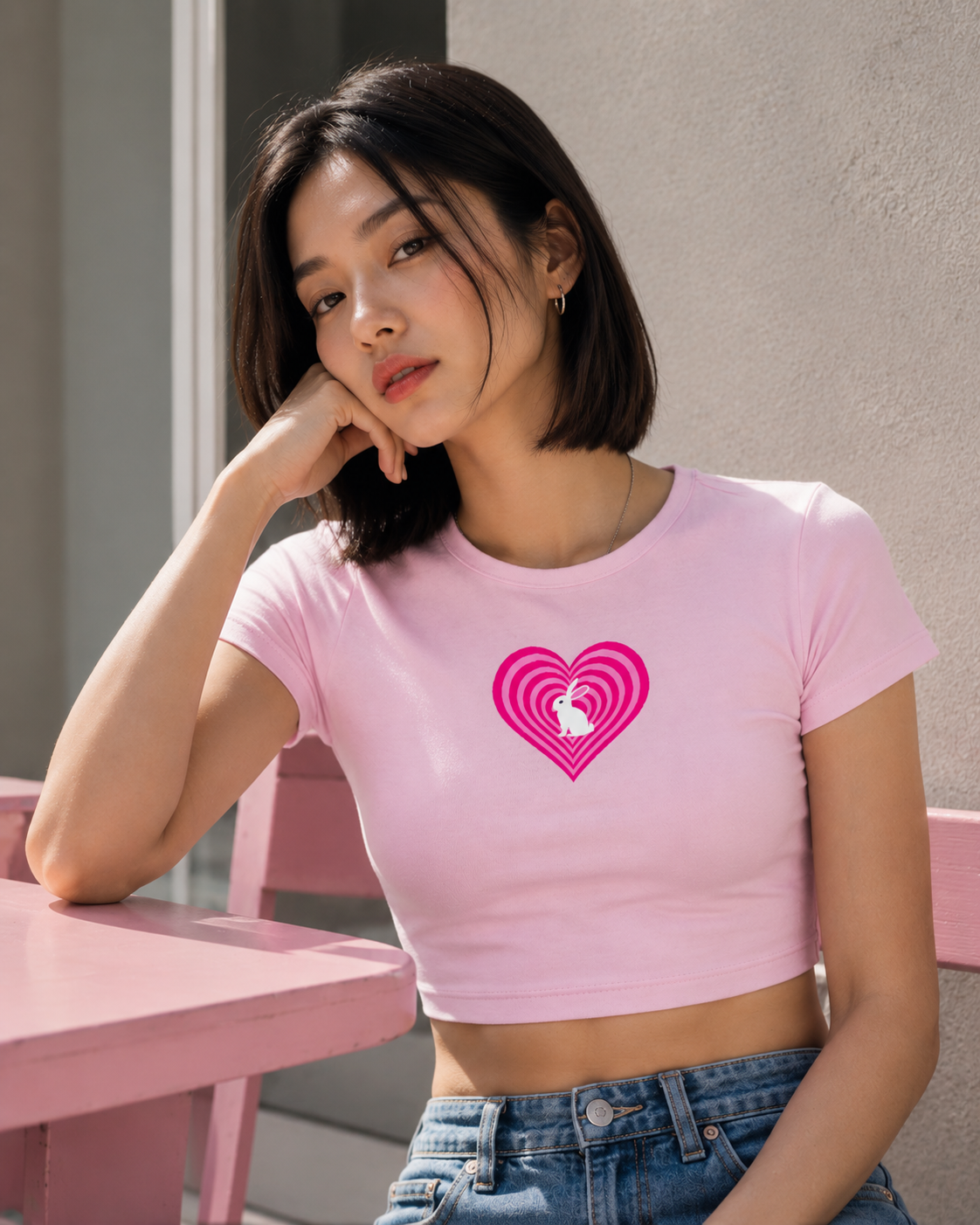 Pink Heart and Bunny Baby Tee