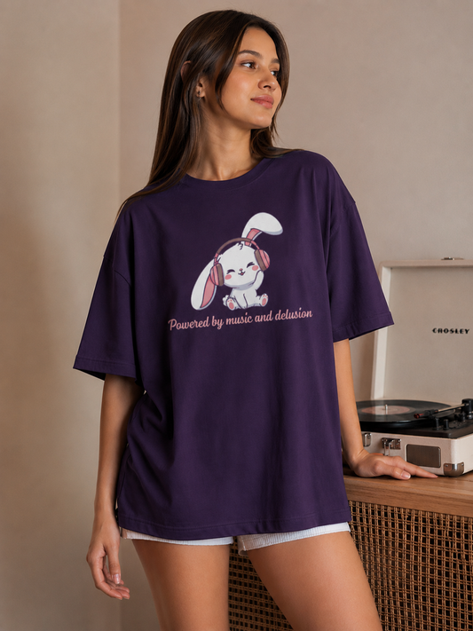 Powered by Music and Delusion Oversized T-Shirt