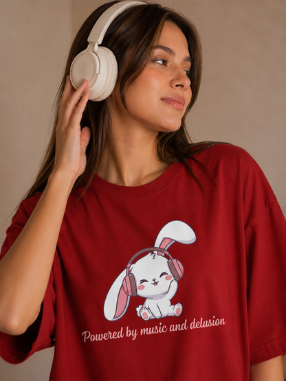 Powered by Music and Delusion Oversized T-Shirt