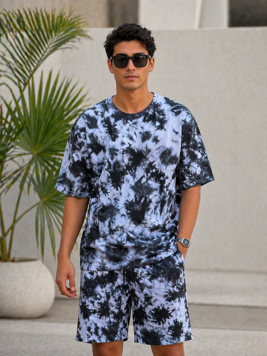 Grey & Black Unisex Tie Dye Shorts