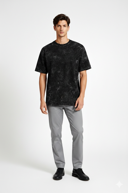 Unisex Acid Washed Oversized Tee - Black