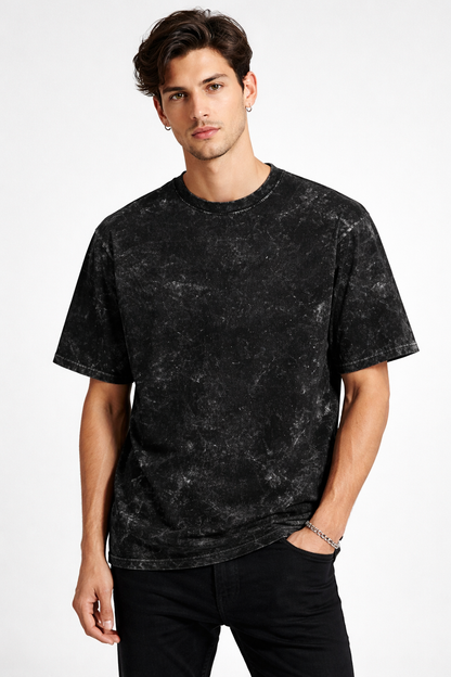 Unisex Acid Washed Oversized Tee - Black