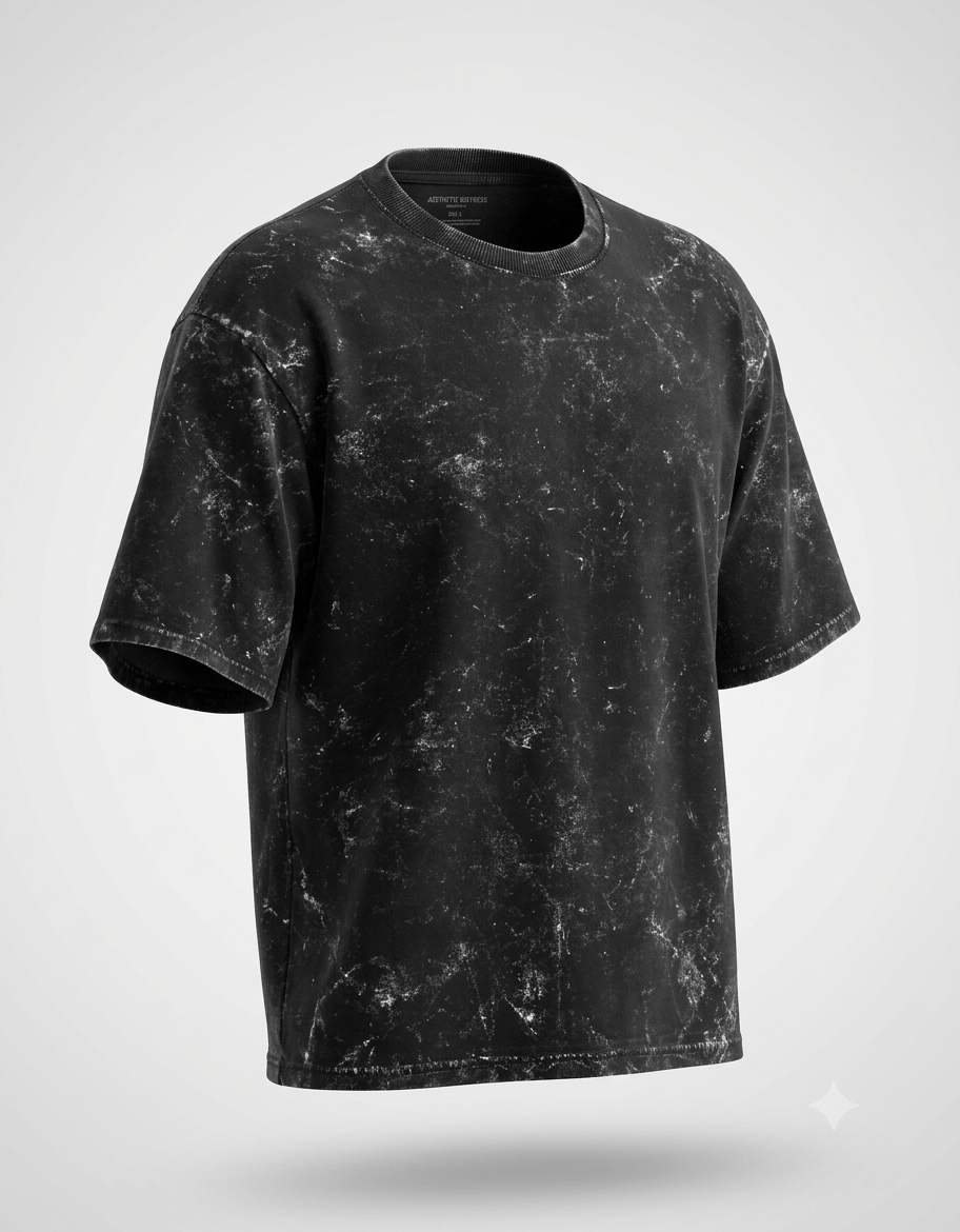 Unisex Acid Washed Oversized Tee - Black