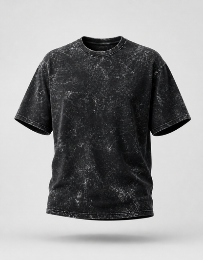 Unisex Acid Washed Oversized Tee - Black