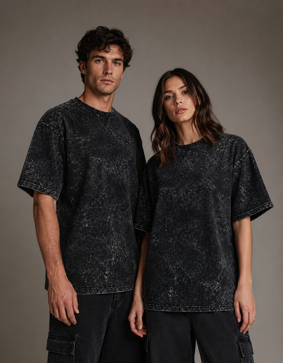 Unisex Acid Washed Oversized Tee - Black