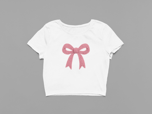 Pink Pearl Bow Crop T-shirt