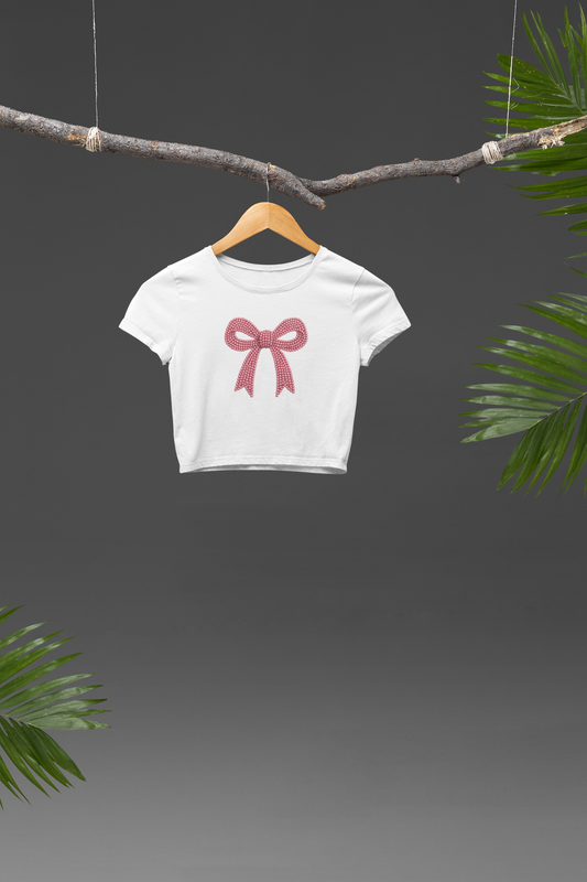 Pink Pearl Bow Crop T-shirt