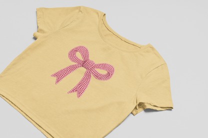 Pink Pearl Bow Crop T-shirt
