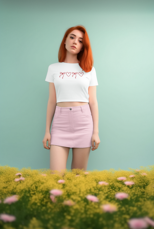 Red Bow & Heart Baby Tee