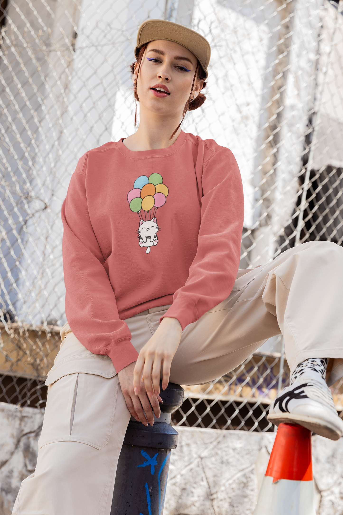 Kawaii Cat & Balloons Sweatshirt