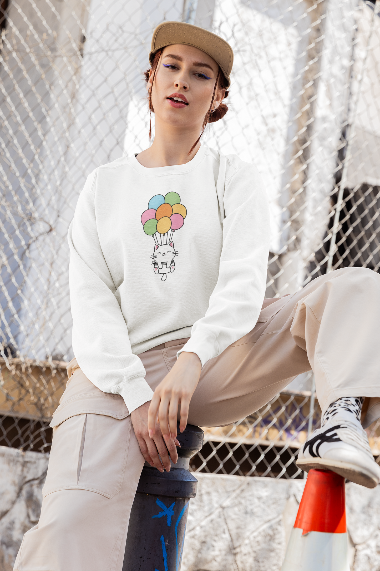 Kawaii Cat & Balloons Sweatshirt