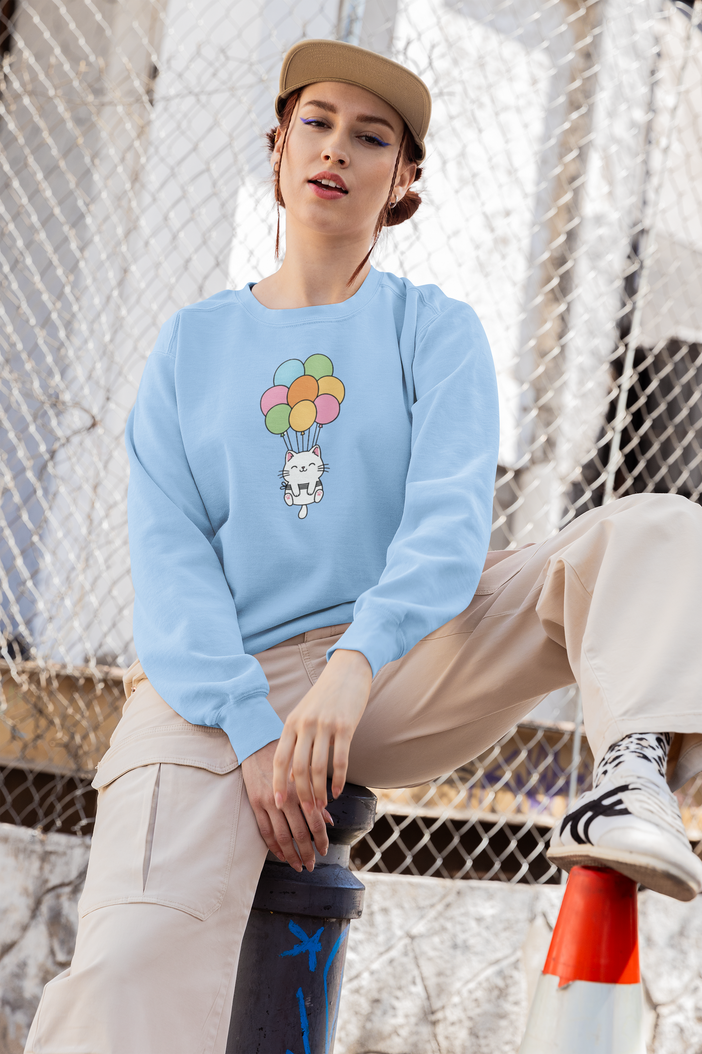 Kawaii Cat & Balloons Sweatshirt