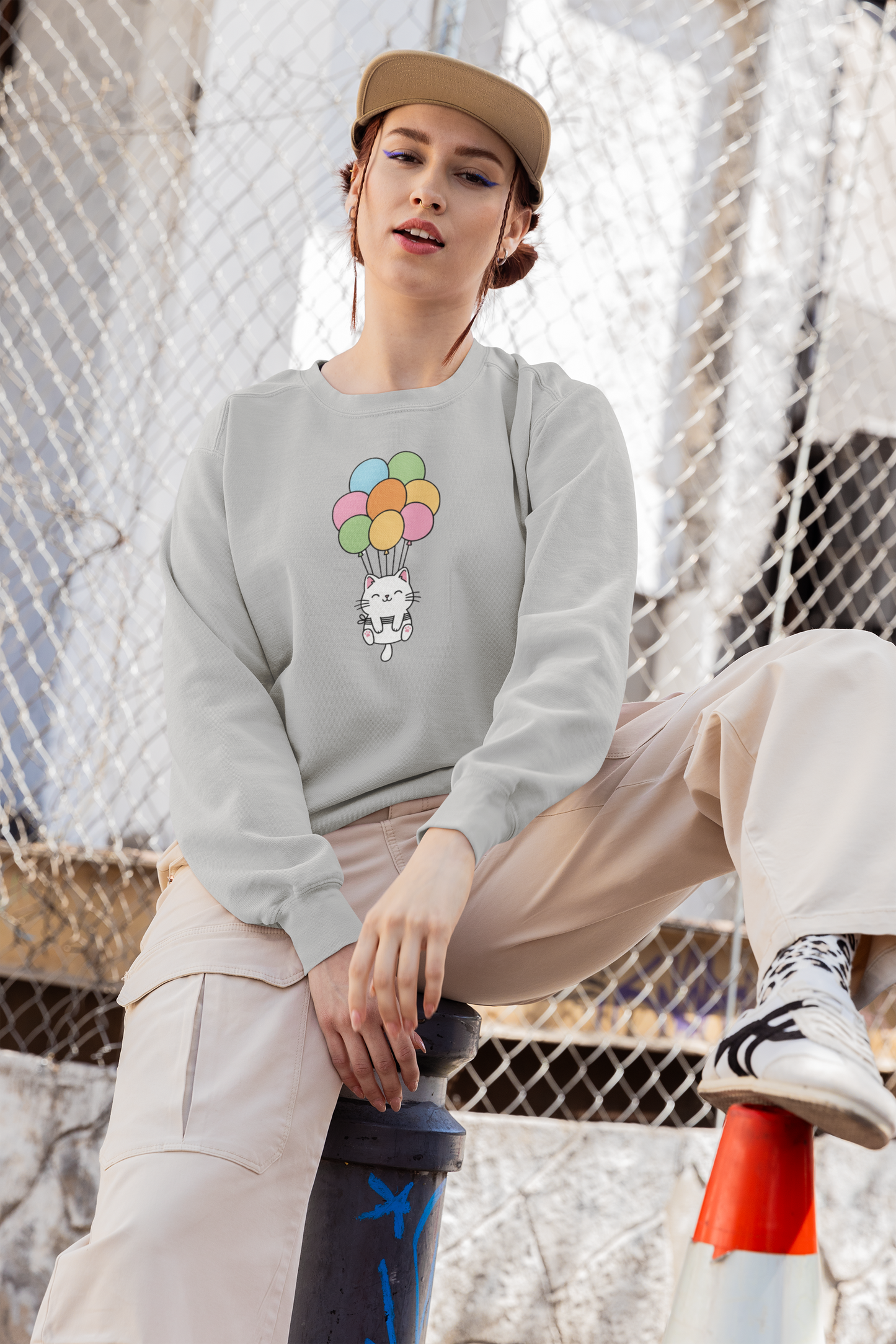 Kawaii Cat & Balloons Sweatshirt