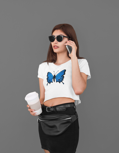 Blue Butterfly Crop Top