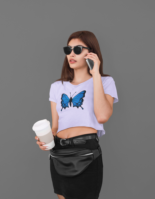 Blue Butterfly Crop Top