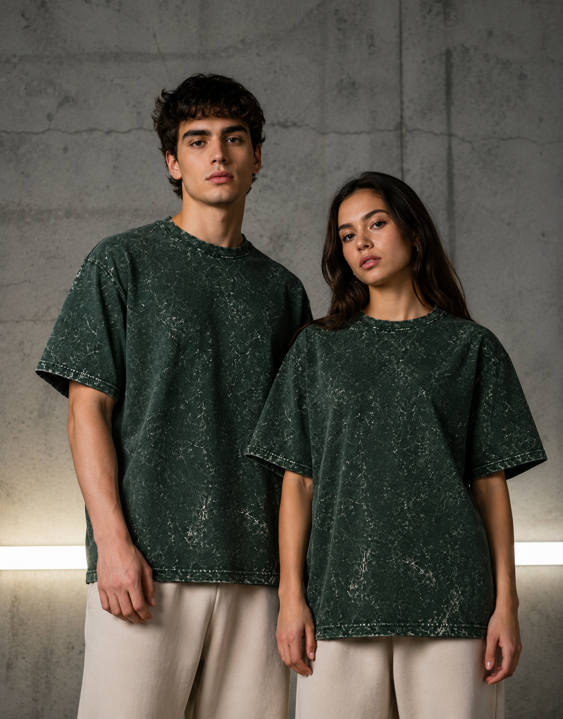 Unisex Acid Washed Oversized Tee - Bottle Green