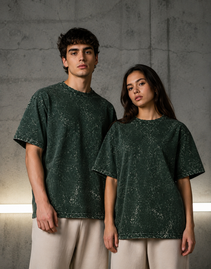 Unisex Acid Washed Oversized Tee - Bottle Green