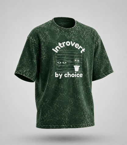 Introvert By Choice Unisex Acid Washed Oversized Tee