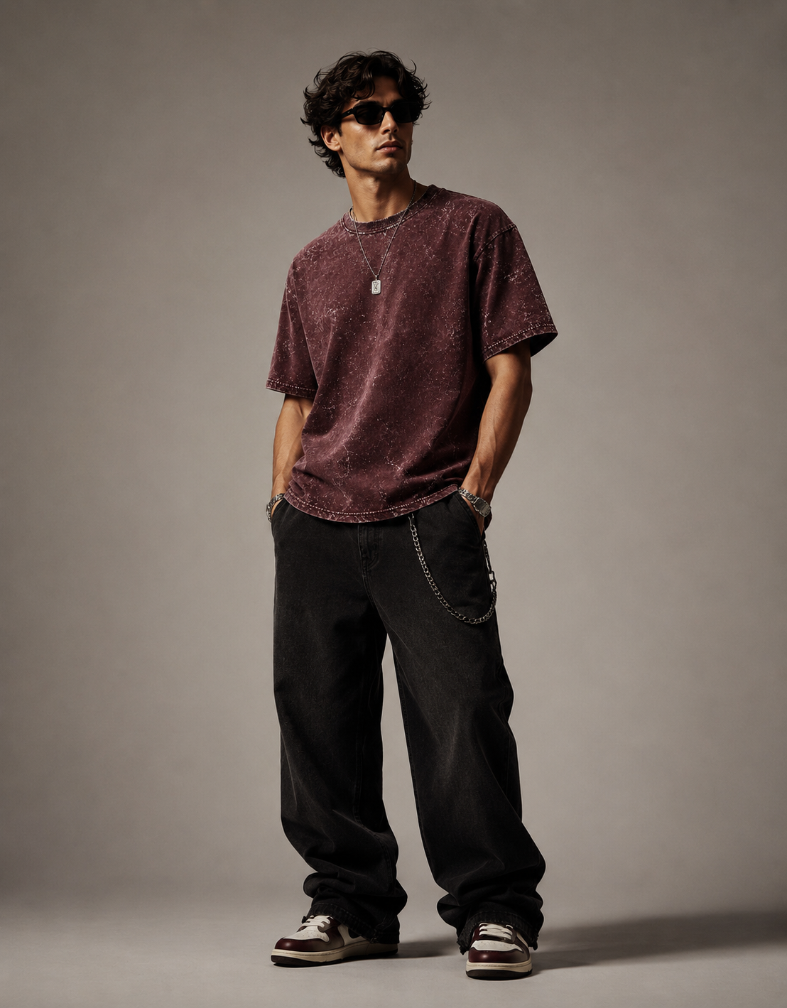Unisex Acid Washed Oversized Tee - Maroon