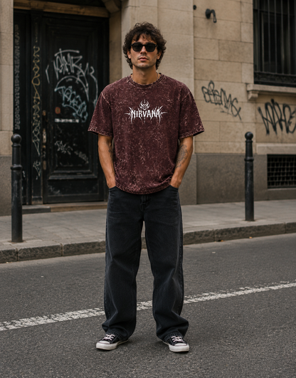 Nirvana Skull Sigil Unisex Acid Washed Oversized Tee