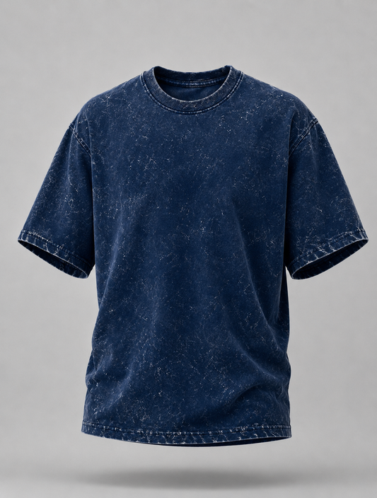 Unisex Acid Washed Oversized Tee - Navy Blue
