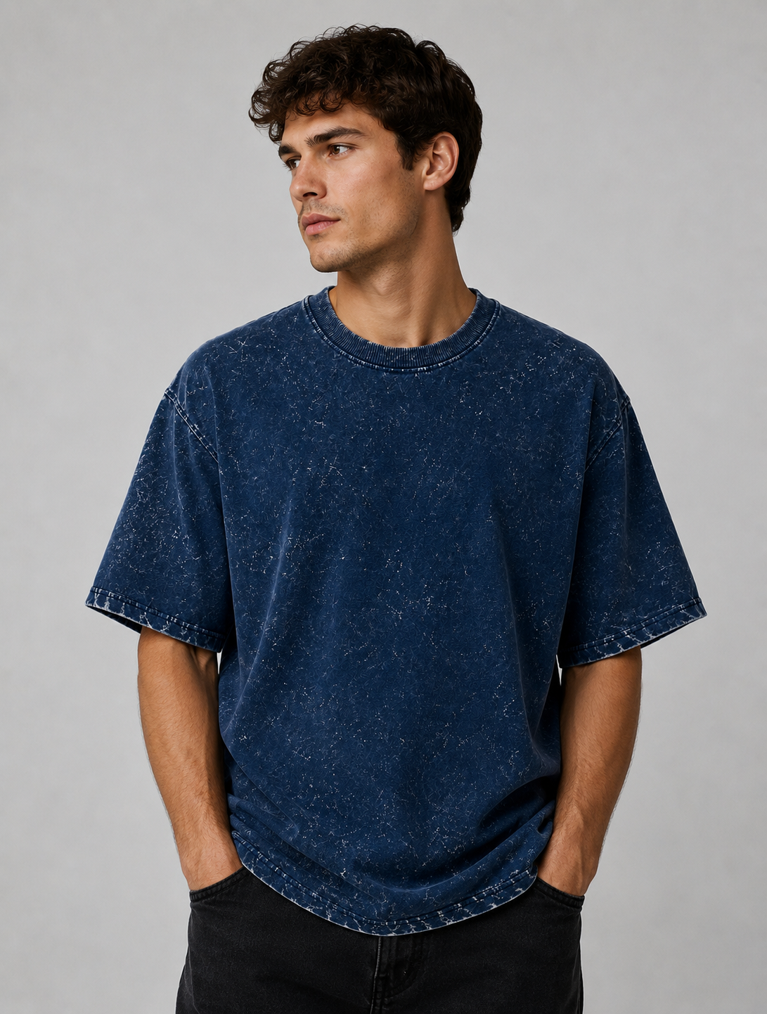 Unisex Acid Washed Oversized Tee - Navy Blue