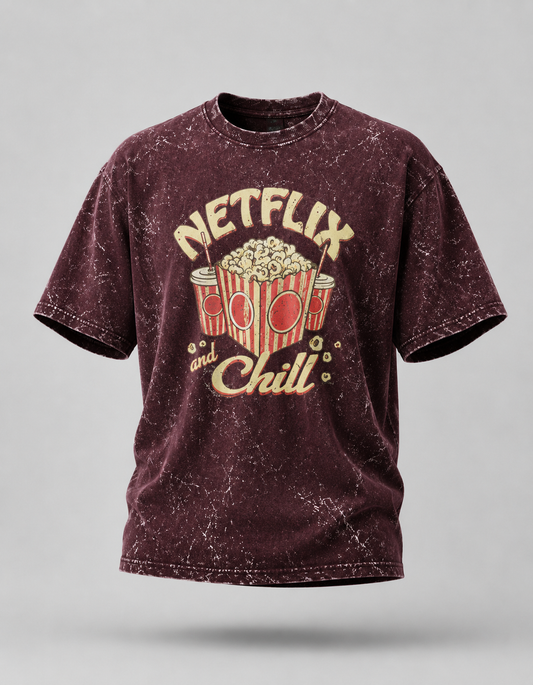 Netflix and Chill Unisex Acid Wash Oversized T-Shirt