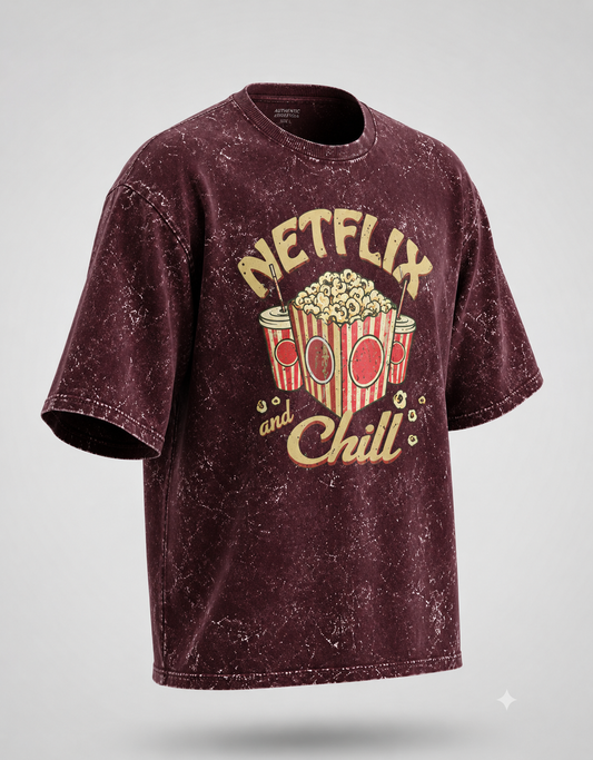 Netflix and Chill Unisex Acid Wash Oversized T-Shirt