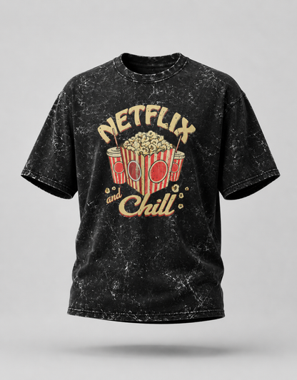 Netflix and Chill Unisex Acid Wash Oversized T-Shirt